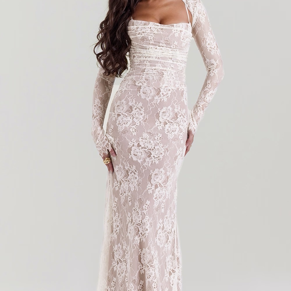 House of CB Ivory Lace Long Sleeve Gown